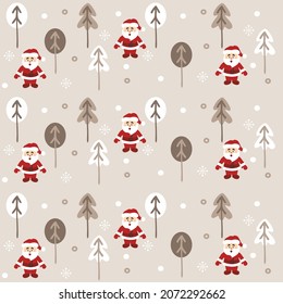 Santa toy pattern, Christmas tree and other holiday details. Childish hand-drawn scandinavian style. Vector illustration