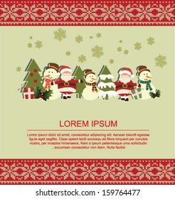 santa, tree and snowman postcard