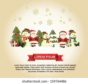 santa, tree and snowman postcard