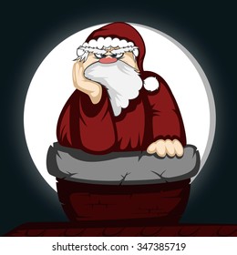 Santa in trouble - Santa Claus stuck in a chimney (in front of a full moon)
