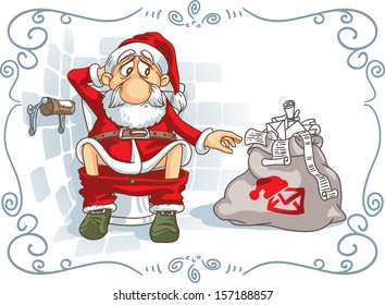 Santa Is in Trouble - Vector cartoon showing Santa Claus in a very difficult situation.  File type: vector EPS AI8 compatible. 