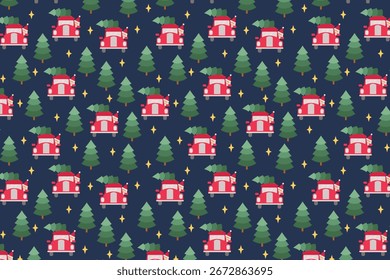 Weihnachtsmann Truck Weihnachtsbaum Muster Swatch in Uhren Panel, Festliche Feiertage Nahtloses Design