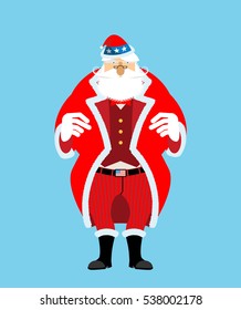 Santa Uncle Sam. American Christmas Claus. Patriotic grandfather white beard. US National new year hero