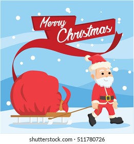 santa using sled to carry christmas presents