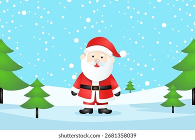 Santa vector background with Christmas tree and snow