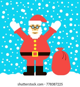 Santa vector illustration with snow and bag of gifts