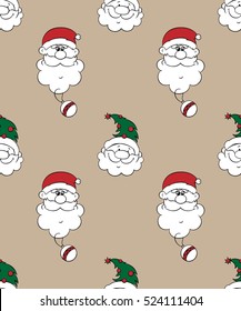 Santa vector set. Cartoon design. Hand drawn Santa,.Christmas characters on craft paper, Seamless pattern 