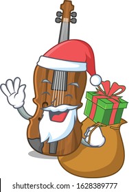 Santa violin Cartoon character design having box of gift
