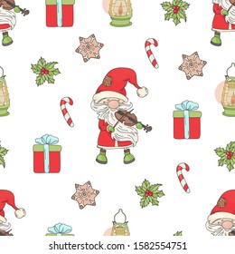 SANTA VIOLIN Christmas Seamless Pattern Vector Illustration