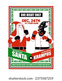 Santa VS Krampus. Christmas Vector Illustration Style.