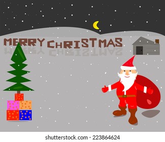 Santa and wallpaper with snow.