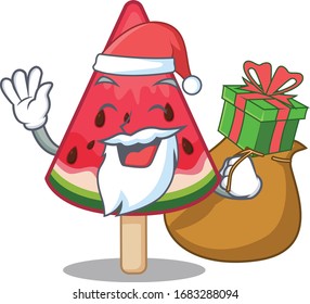 Santa watermelon ice cream Cartoon character design with box of gift