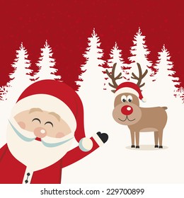 santa wave from side reindeer red nose winter landscape