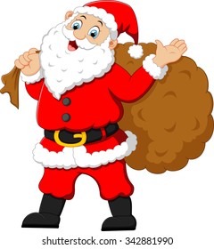 Santa waving and holding sack