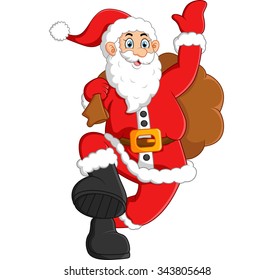 santa waving and holding sack