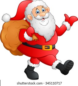 Santa waving and holding sack