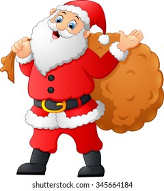 Santa waving and holding sack