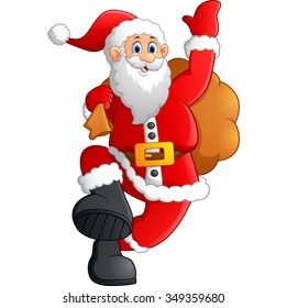 santa waving and holding sack