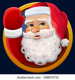 Santa Waving Icon. Vector Illustration