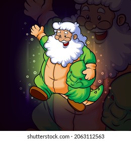 The santa wearing the dino costume esport mascot design of illustration