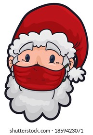 Santa wearing red half mask, promoting its use during Christmas season as an effort to prevent COVID-19 contagion.