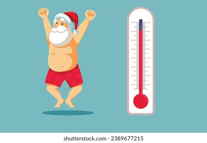 
Santa Wearing a Swimming Suit During Hot Weather Vector Cartoon. Cheerful Santa Claus wearing shorts during heat wave 
