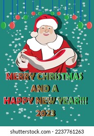 santa whishing happy christmas and happy new year