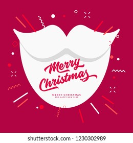 Santa white beard Christmas Greetings Red Background.