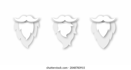 Santa white beard papercut layed style with shadow. Christmas character decoration element vector illustration. Paper cut Santa Claus flat cartoon hairstyle.