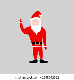 Santa, a white bearded Santa Claus who is waving and wearing a red shirt complete with other attributes