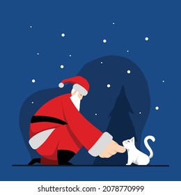 santa y gato blanco. ilustración vectorial