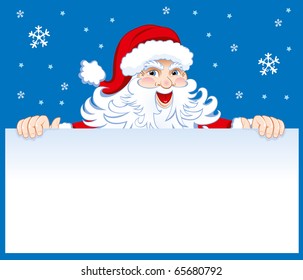 Santa con una hoja de papel blanca y limpia. Vector.