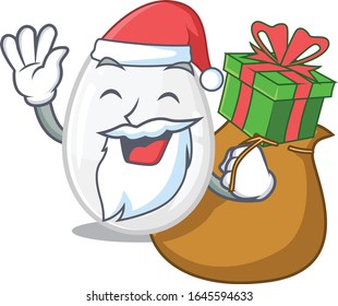 Santa white egg Cartoon character design having box of gifts