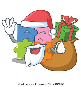 Santa wiith gift puzzle mascot cartoon style
