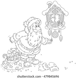 Santa winding up his cuckoo-clock