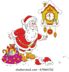 Santa winding up his cuckoo-clock