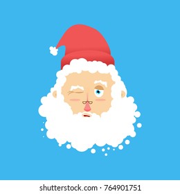 Santa Winks Emoji. Jolly Santa Claus. head of grandfather with beard and mustache isolated. Christmas avatars
