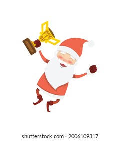 Ilustración de dibujos animados de un vector plano de trofeo de Santa Claus