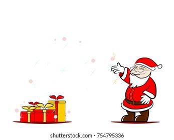 Santa wizard gift box with snow on white background