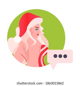 santa woman face avatar with chat bubble new year christmas holidays celebration online communication concept portrait vector illustration