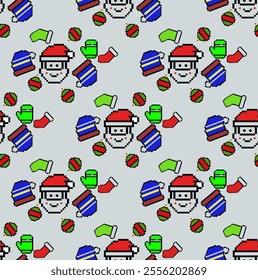 Santa Xmas Cross Stitch. Geometric ethnic patterns. Design for wrapping gifts, wallpaper, and clothing. Detailed vector illustration for textile print design.
