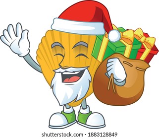 Santa yellow clamp Cartoon drawing design with sacks of gifts. Vector illustration