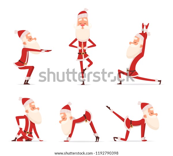 Santa Yoga Posen Weihnachten Winterurlaub Sport Stock Vektorgrafik Lizenzfrei