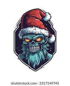 Santa Zombie hand drawn logo design illustration that adds a spooky twist to traditional festivities