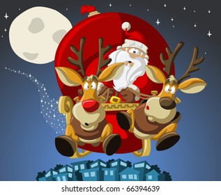 Santa-Claus on sleigh with reindeer
