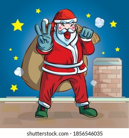 Santaclaus prepares gifts with his team to give to the children cartoon vector