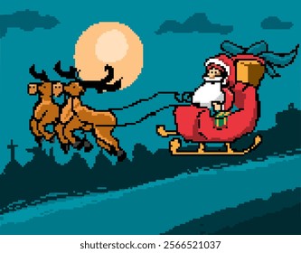 Santaclaus is riding a flying train