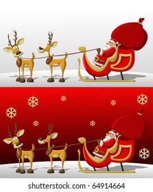 Santa-Claus in Sleigh with reindeer on Christmas Time