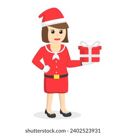 santaclause woman holding gift design character on white background