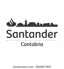 Santander cityscape silhouette on white background with text